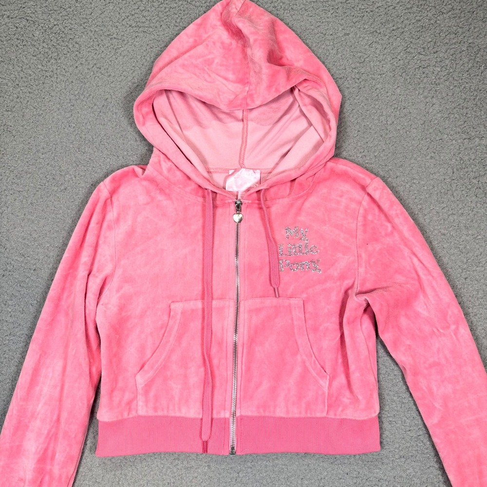 Dolls Kill My Little Pony Velour Cropped Track Jacket Women's M Pink Rhinestone - Picture 7 of 14